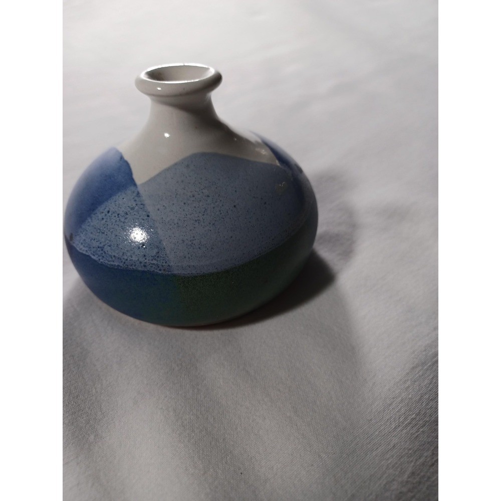 Vintage Jill Becquet Studio Pottery Bud Vase Blue White Signed 1998 Art Ceramic - Picture 2 of 4